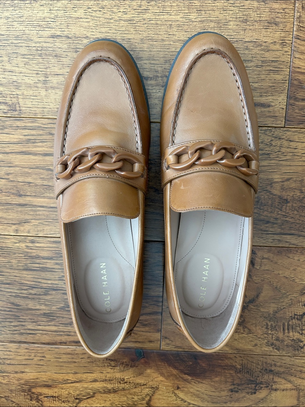 Cole Haan Women’s Tan Chain-Trim Leather Loafers
